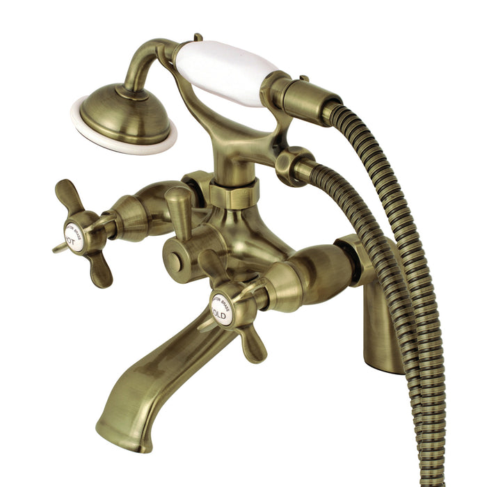 Kingston Heirloom KS287AB - Essex Three-Handle 2-Hole Deck-Mount Clawfoot Tub Faucet with Hand Shower, Antique Brass