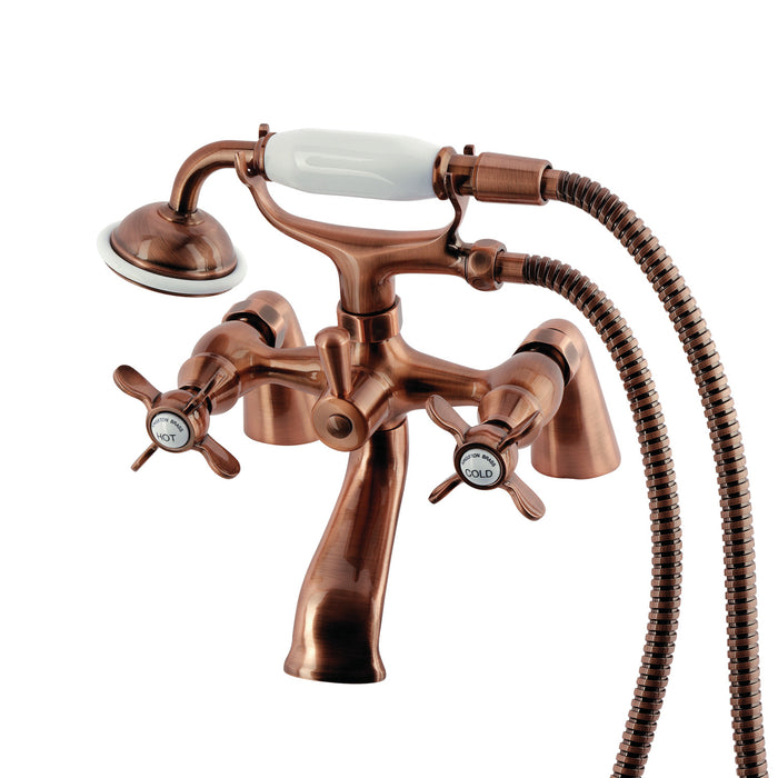 Kingston Heirloom KS287AC - Essex Three-Handle 2-Hole Deck-Mount Clawfoot Tub Faucet with Hand Shower, Antique Copper