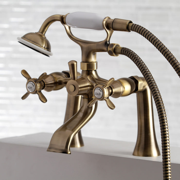 Kingston Heirloom KS288AB - Essex Three-Handle 2-Hole Deck-Mount Clawfoot Tub Faucet with Hand Shower, Antique Brass