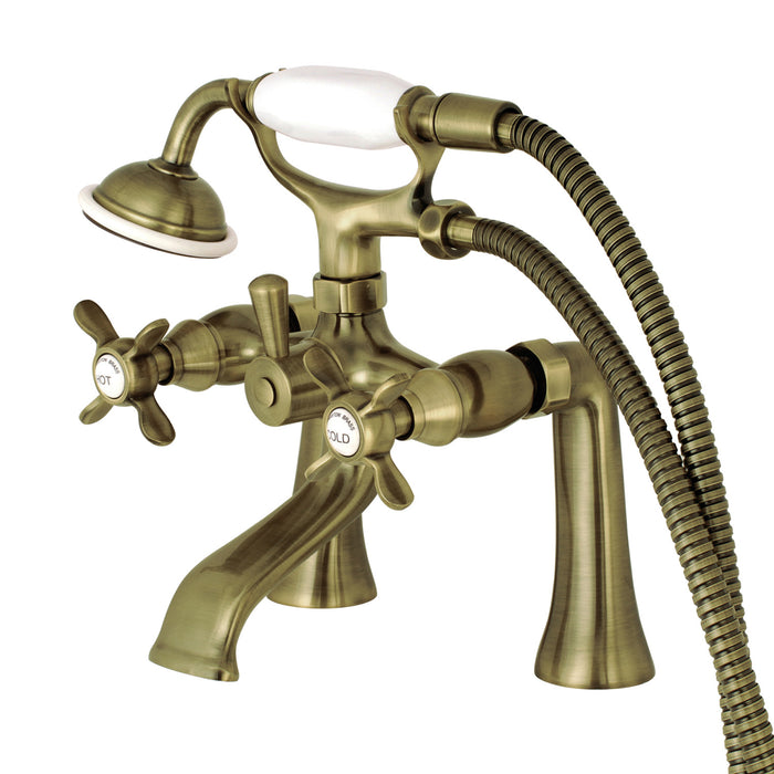 Kingston Heirloom KS288AB - Essex Three-Handle 2-Hole Deck-Mount Clawfoot Tub Faucet with Hand Shower, Antique Brass
