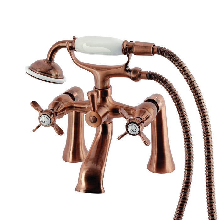 Kingston Heirloom KS288AC - Essex Three-Handle 2-Hole Deck-Mount Clawfoot Tub Faucet with Hand Shower, Antique Copper