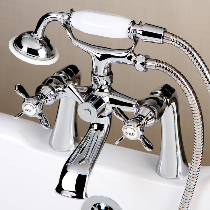 Kingston Heirloom KS288C - Essex Three-Handle 2-Hole Deck-Mount Clawfoot Tub Faucet with Hand Shower, Polished Chrome