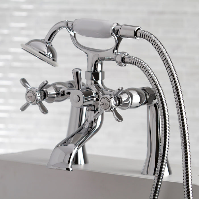 Kingston Heirloom KS288C - Essex Three-Handle 2-Hole Deck-Mount Clawfoot Tub Faucet with Hand Shower, Polished Chrome