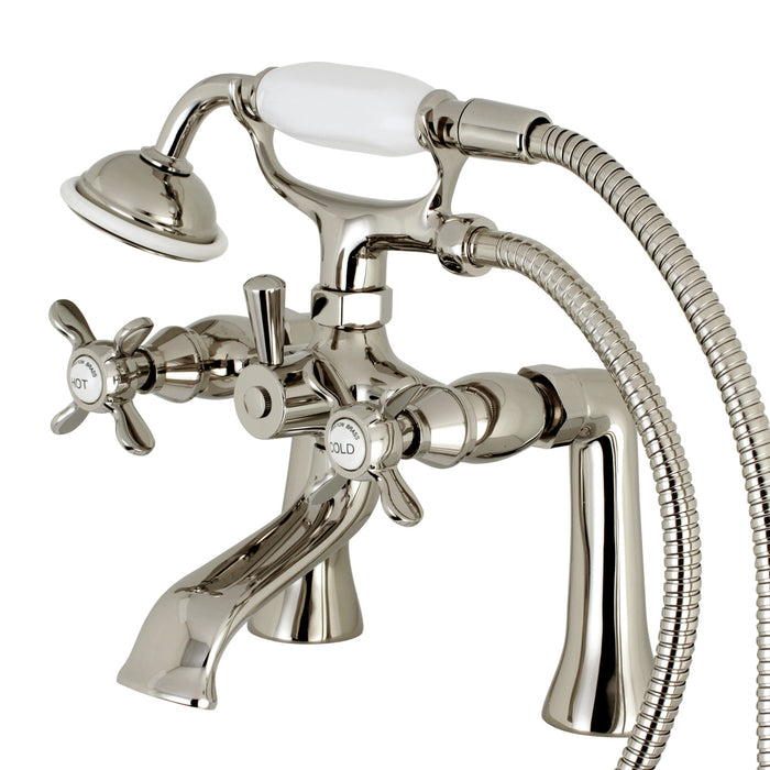 Kingston Heirloom KS288PN - Essex Three-Handle 2-Hole Deck-Mount Clawfoot Tub Faucet with Hand Shower, Polished Nickel