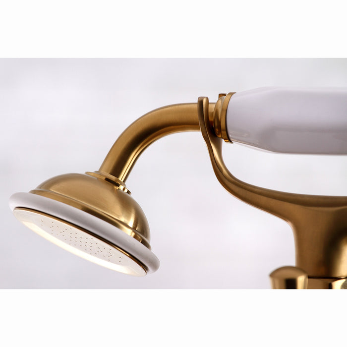 Kingston Heirloom KS288SB - Essex Three-Handle 2-Hole Deck-Mount Clawfoot Tub Faucet with Hand Shower, Brushed Brass