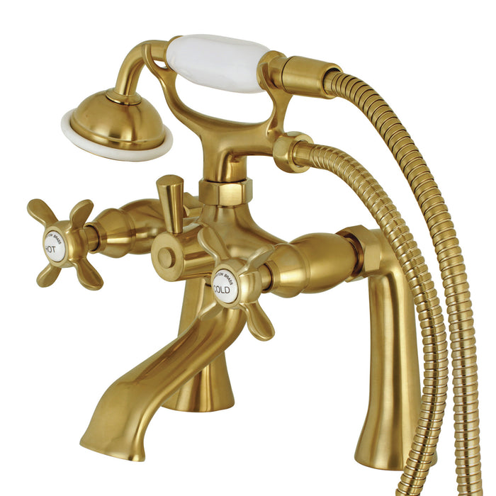Kingston Heirloom KS288SB - Essex Three-Handle 2-Hole Deck-Mount Clawfoot Tub Faucet with Hand Shower, Brushed Brass