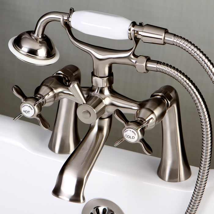 Kingston Heirloom KS288SN - Essex Three-Handle 2-Hole Deck-Mount Clawfoot Tub Faucet with Hand Shower, Brushed Nickel