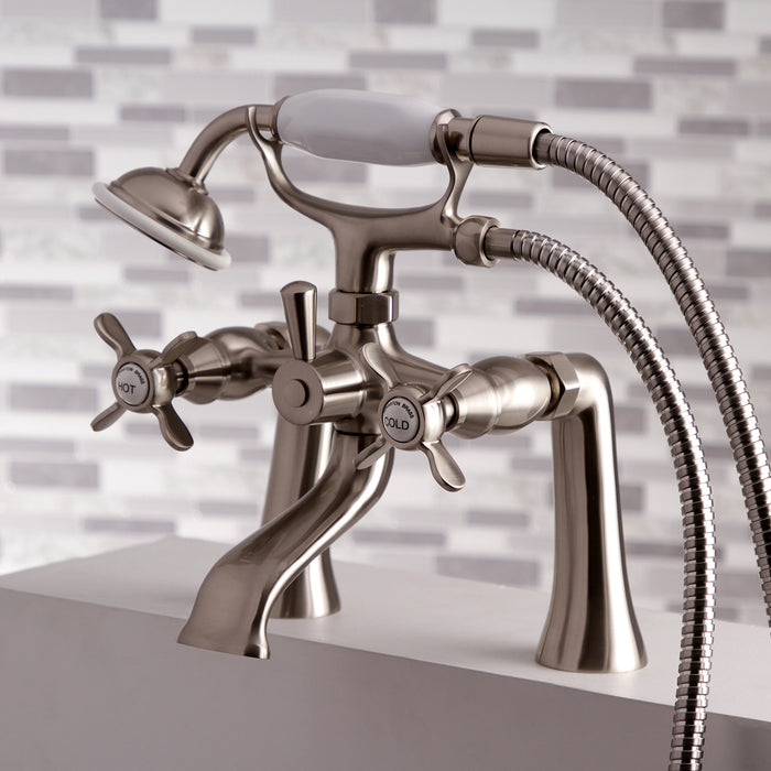 Essex KS288SN Three-Handle 2-Hole Deck-Mount Clawfoot Tub Faucet with Hand Shower, Brushed Nickel