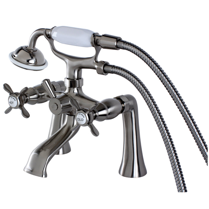 Essex KS288SN Three-Handle 2-Hole Deck-Mount Clawfoot Tub Faucet with Hand Shower, Brushed Nickel