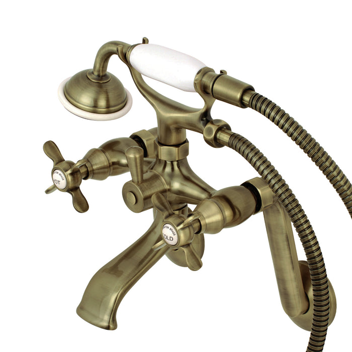 Kingston Heirloom KS289AB - Kingston Three-Handle 2-Hole Tub Wall Mount Clawfoot Tub Faucet with Hand Shower, Antique Brass