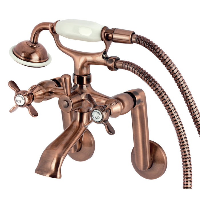 Kingston Heirloom KS289AC - Kingston Three-Handle 2-Hole Tub Wall Mount Clawfoot Tub Faucet with Hand Shower, Antique Copper