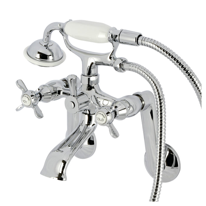 Kingston Heirloom KS289C - Kingston Three-Handle 2-Hole Tub Wall Mount Clawfoot Tub Faucet with Hand Shower, Polished Chrome