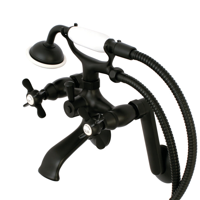 Kingston Heirloom KS289MB - Kingston Three-Handle 2-Hole Tub Wall Mount Clawfoot Tub Faucet with Hand Shower, Matte Black