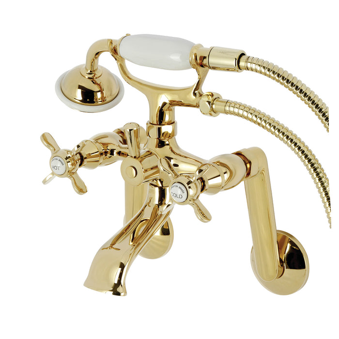 Kingston Heirloom KS289PB - Kingston Three-Handle 2-Hole Tub Wall Mount Clawfoot Tub Faucet with Hand Shower, Polished Brass