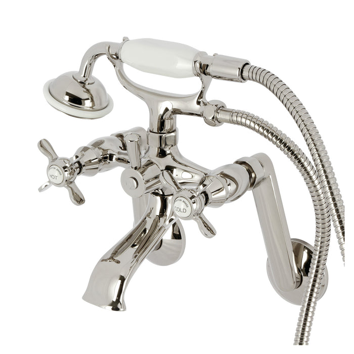 Kingston Heirloom KS289PN - Kingston Three-Handle 2-Hole Tub Wall Mount Clawfoot Tub Faucet with Hand Shower, Polished Nickel