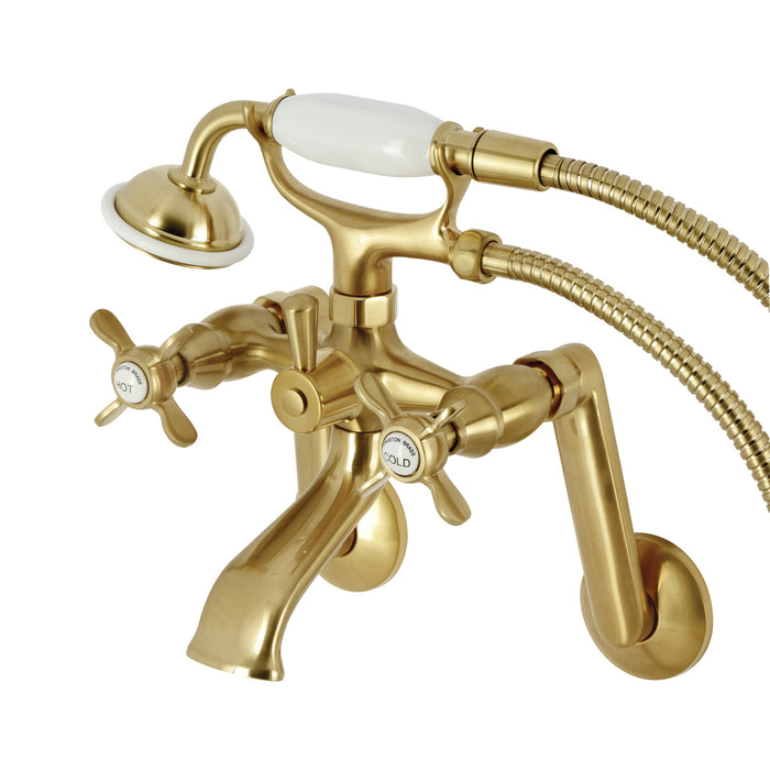 Kingston Heirloom KS289SB - Kingston Three-Handle 2-Hole Tub Wall Mount Clawfoot Tub Faucet with Hand Shower, Brushed Brass
