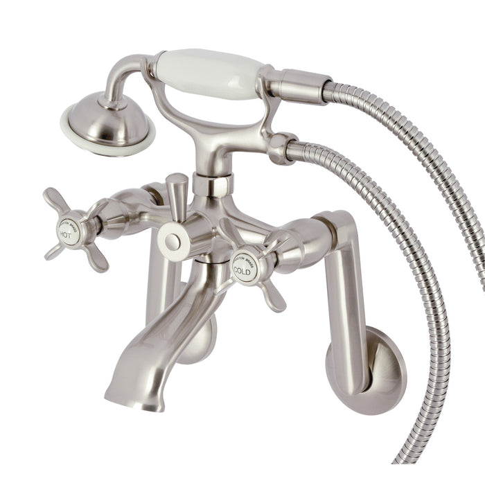 Kingston Heirloom KS289SN - Kingston Three-Handle 2-Hole Tub Wall Mount Clawfoot Tub Faucet with Hand Shower, Brushed Nickel