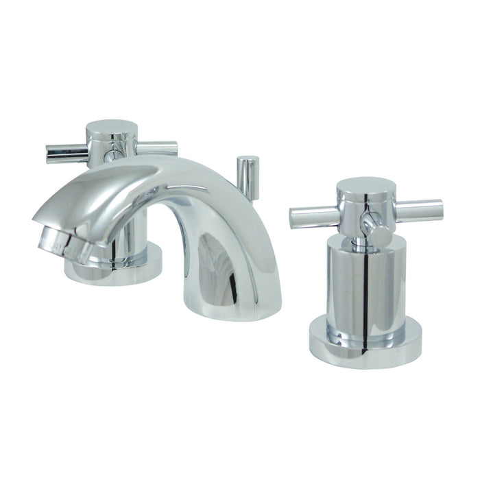 Kingston Tulare KS2951DX - Concord Two-Handle 3-Hole Deck Mount Mini-Widespread Bathroom Faucet with Brass Pop-Up, Polished Chrome