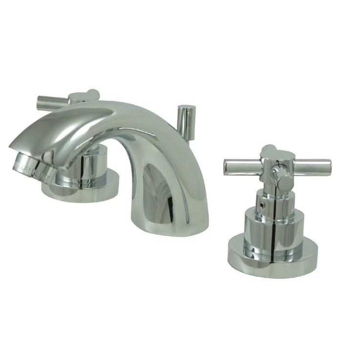 Kingston Tulare KS2951EX Two-Handle 3-Hole Deck Mount Mini-Widespread Bathroom Faucet with Brass Pop-Up, Polished Chrome