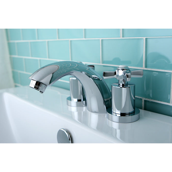 Kingston Tulare KS2951ZX - Millennium Two-Handle 3-Hole Deck Mount Mini-Widespread Bathroom Faucet with Brass Pop-Up, Polished Chrome