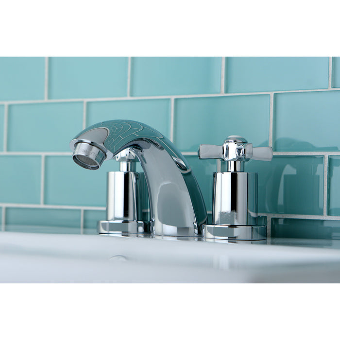 Kingston Tulare KS2951ZX - Millennium Two-Handle 3-Hole Deck Mount Mini-Widespread Bathroom Faucet with Brass Pop-Up, Polished Chrome