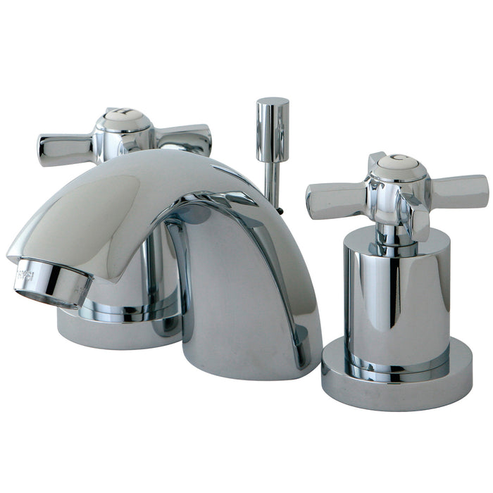 Kingston Tulare KS2951ZX - Millennium Two-Handle 3-Hole Deck Mount Mini-Widespread Bathroom Faucet with Brass Pop-Up, Polished Chrome