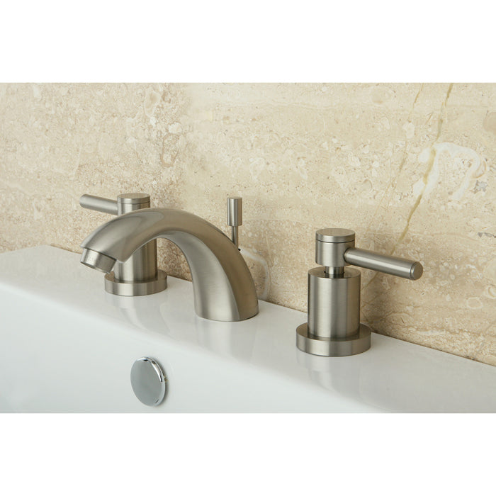 Kingston Tulare KS2958DL - Concord Two-Handle 3-Hole Deck Mount Mini-Widespread Bathroom Faucet with Brass Pop-Up, Brushed Nickel