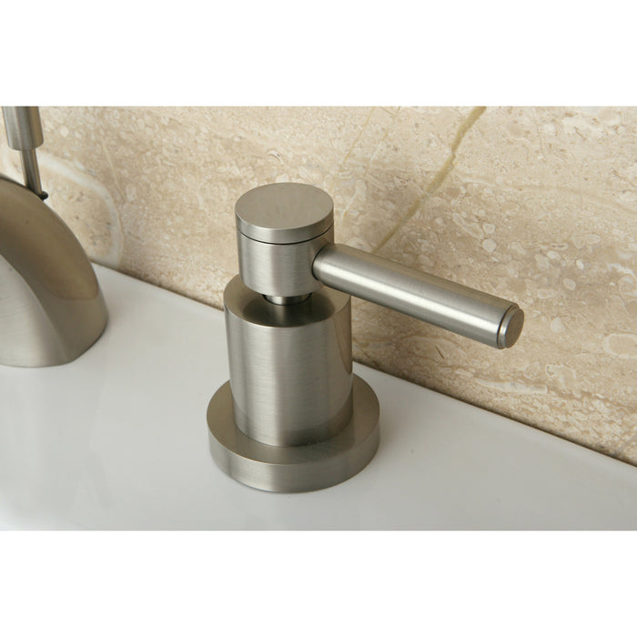 Kingston Tulare KS2958DL - Concord Two-Handle 3-Hole Deck Mount Mini-Widespread Bathroom Faucet with Brass Pop-Up, Brushed Nickel