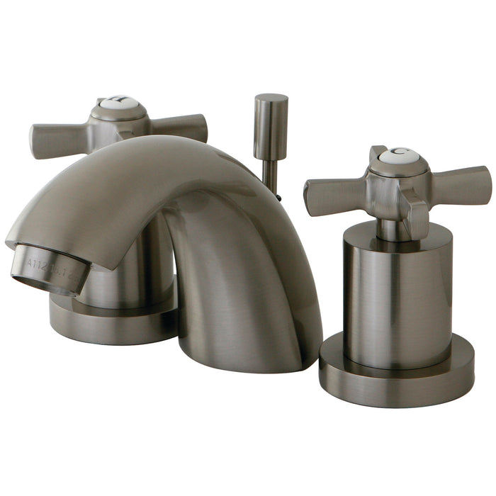 Kingston Tulare KS2958ZX - Millennium Two-Handle 3-Hole Deck Mount Mini-Widespread Bathroom Faucet with Brass Pop-Up, Brushed Nickel