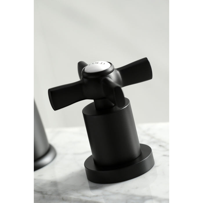 Kingston Tulare KS2960ZX - Millennium Two-Handle 3-Hole Deck Mount Widespread Bathroom Faucet with Brass Pop-Up, Matte Black