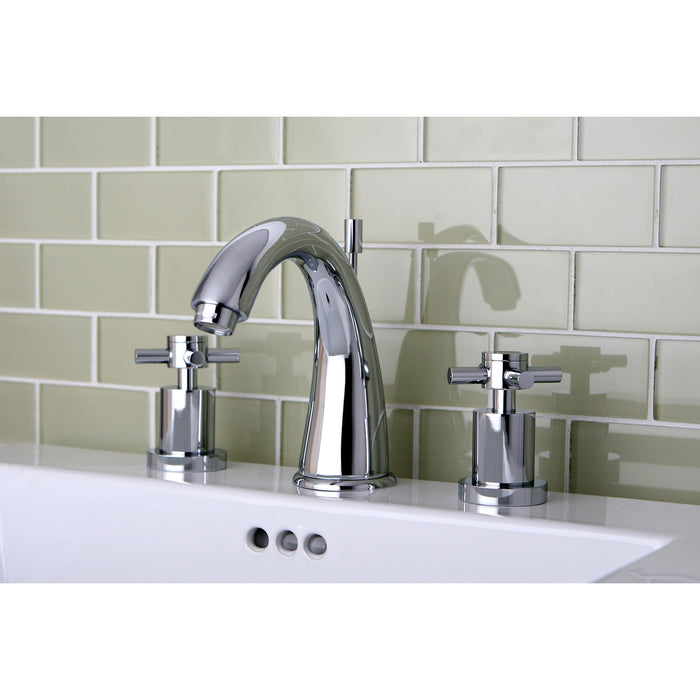 Kingston Tulare KS2961DX - Concord Two-Handle 3-Hole Deck Mount Widespread Bathroom Faucet with Brass Pop-Up, Polished Chrome