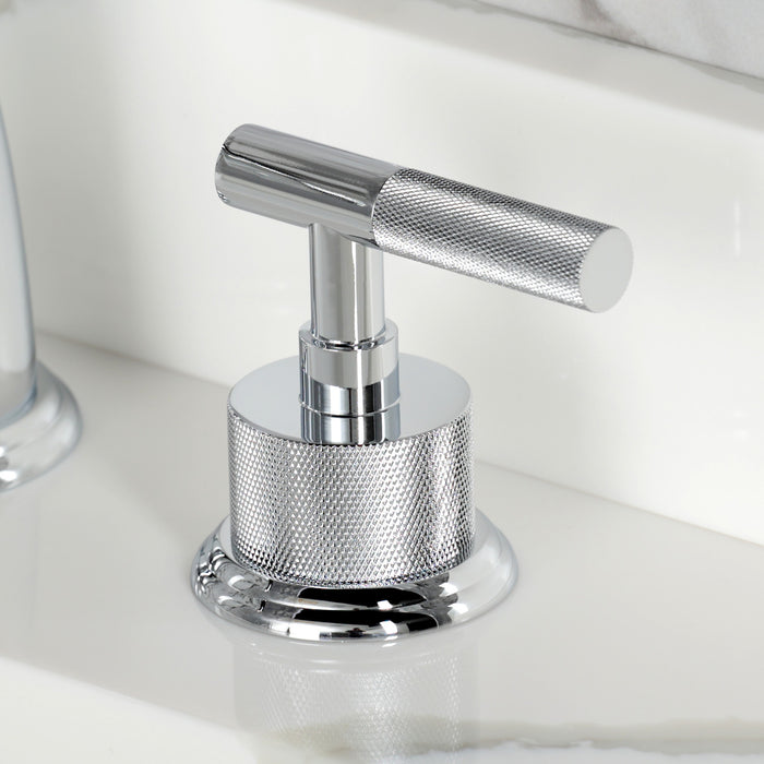 Kingston Tulare KS2961KNL - Convergent Two-Handle 3-Hole Deck Mount Widespread Bathroom Faucet with Knurled Handle and Brass Pop-Up, Polished Chrome