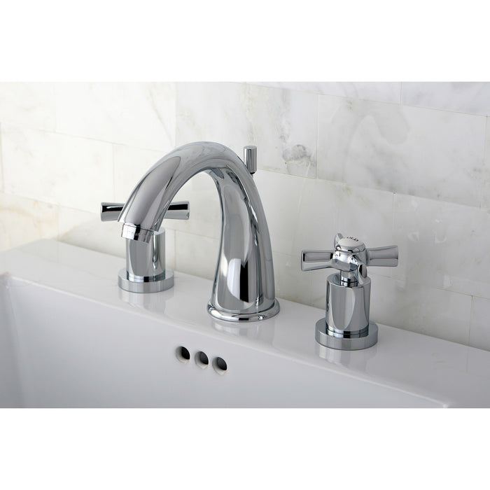 Kingston Tulare KS2961ZX - Millennium Two-Handle 3-Hole Deck Mount Widespread Bathroom Faucet with Brass Pop-Up, Polished Chrome