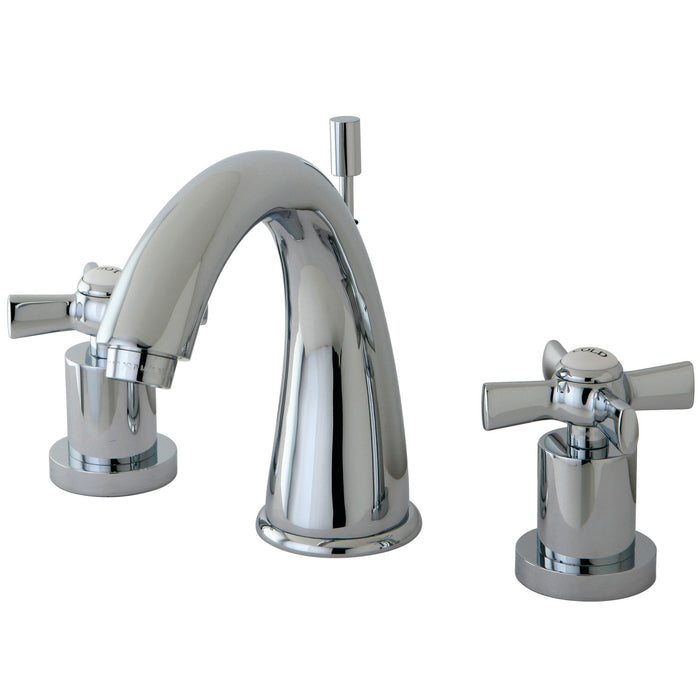 Kingston Tulare KS2961ZX - Millennium Two-Handle 3-Hole Deck Mount Widespread Bathroom Faucet with Brass Pop-Up, Polished Chrome