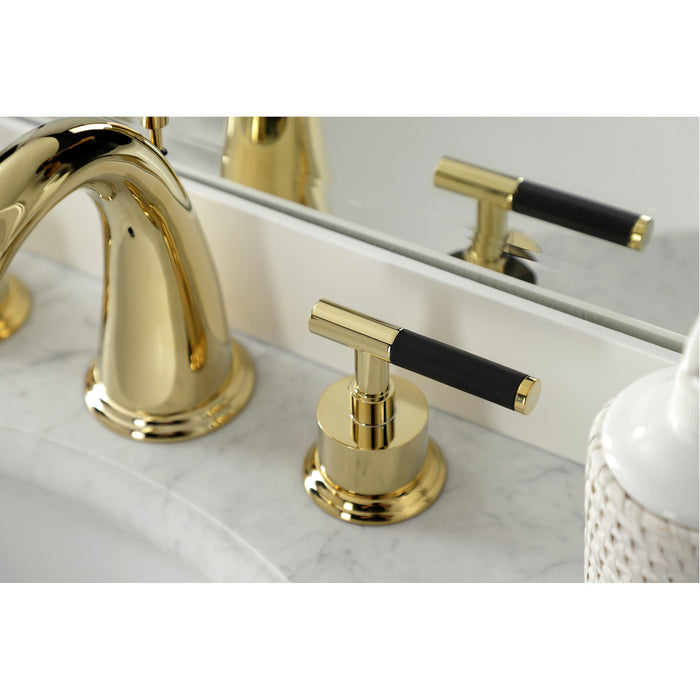 Kingston Tulare KS2962CKL - Kaiser Two-Handle 3-Hole Deck Mount Widespread Bathroom Faucet with Brass Pop-Up, Polished Brass