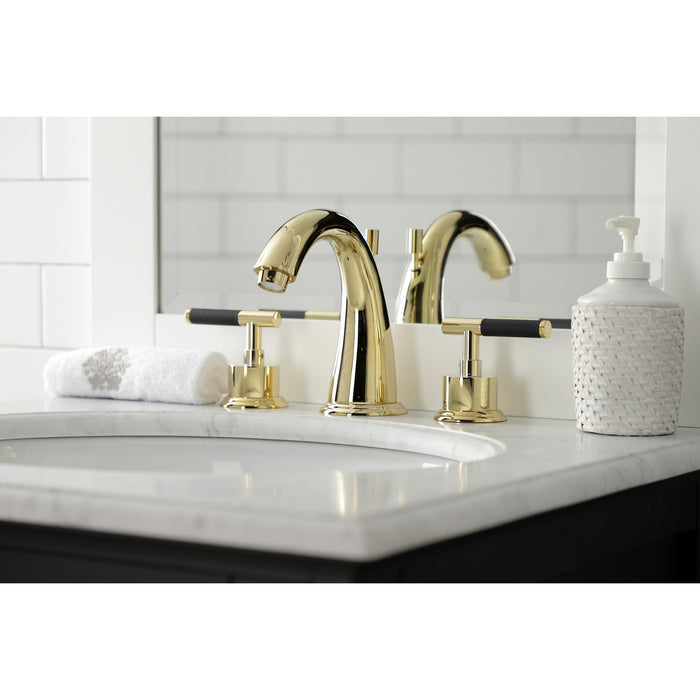 Kingston Tulare KS2962CKL - Kaiser Two-Handle 3-Hole Deck Mount Widespread Bathroom Faucet with Brass Pop-Up, Polished Brass