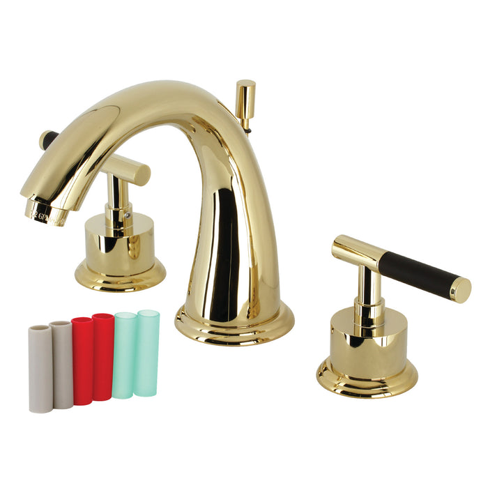 Kingston Tulare KS2962CKL - Kaiser Two-Handle 3-Hole Deck Mount Widespread Bathroom Faucet with Brass Pop-Up, Polished Brass