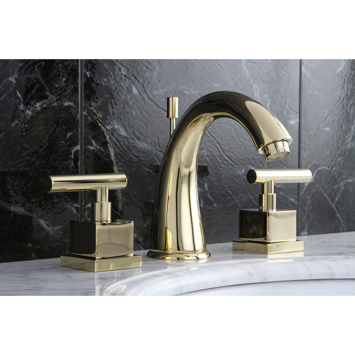 Kingston Tulare KS2962CQL - Claremont Two-Handle 3-Hole Deck Mount Widespread Bathroom Faucet with Brass Pop-Up, Polished Brass