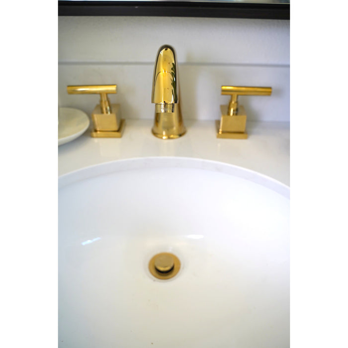 Kingston Tulare KS2962CQL - Claremont Two-Handle 3-Hole Deck Mount Widespread Bathroom Faucet with Brass Pop-Up, Polished Brass