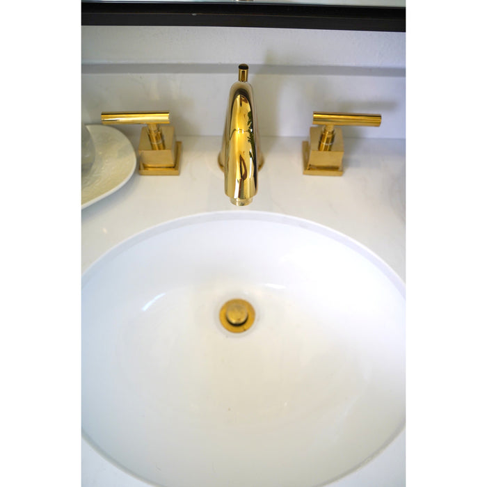 Kingston Tulare KS2962CQL - Claremont Two-Handle 3-Hole Deck Mount Widespread Bathroom Faucet with Brass Pop-Up, Polished Brass