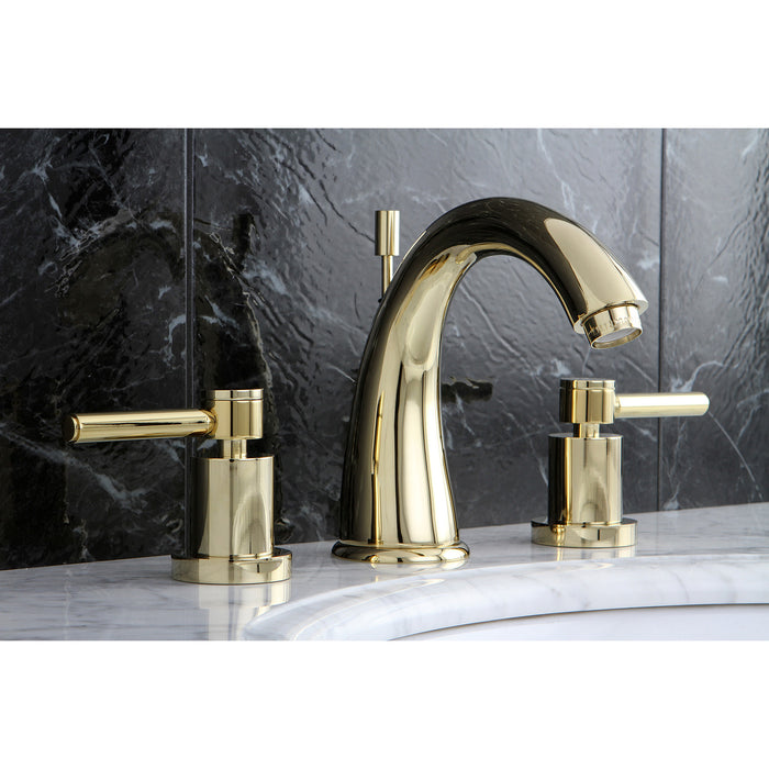 Kingston Tulare KS2962DL - Concord Two-Handle 3-Hole Deck Mount Widespread Bathroom Faucet with Brass Pop-Up, Polished Brass