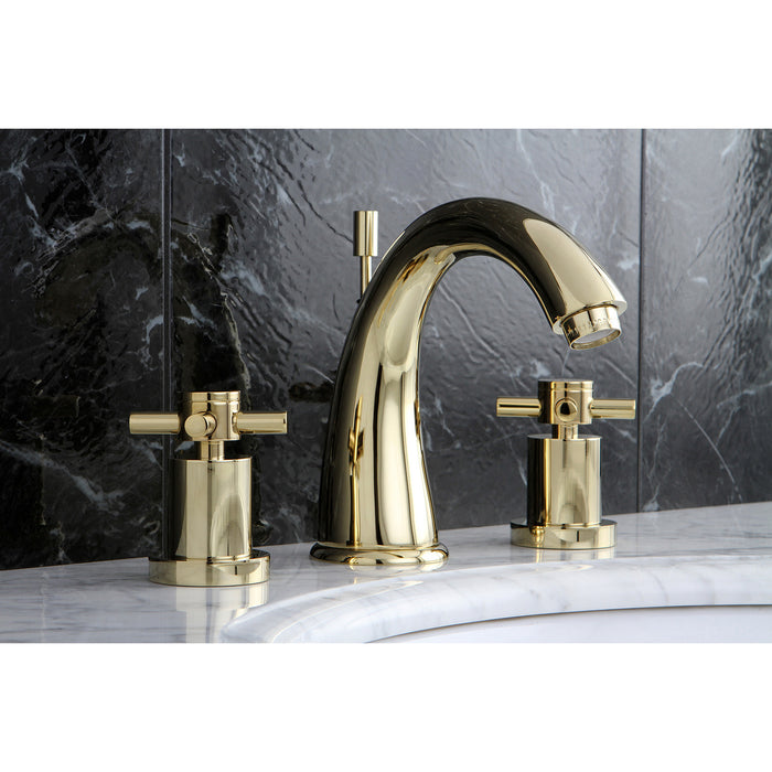 Kingston Tulare KS2962DX - Concord Two-Handle 3-Hole Deck Mount Widespread Bathroom Faucet with Brass Pop-Up, Polished Brass