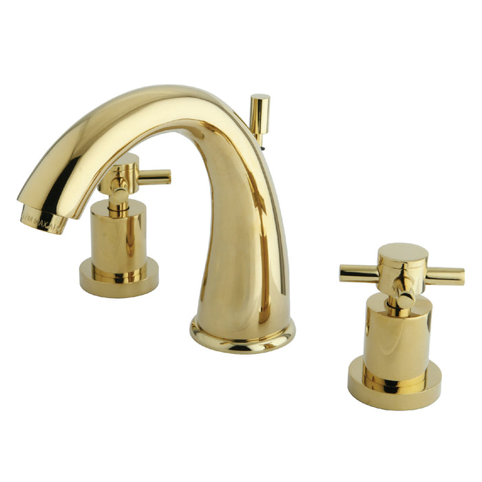 Kingston Tulare KS2962DX - Concord Two-Handle 3-Hole Deck Mount Widespread Bathroom Faucet with Brass Pop-Up, Polished Brass