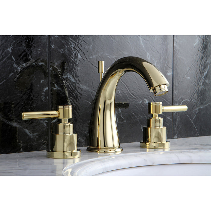 Kingston Tulare KS2962EL - Elinvar Two-Handle 3-Hole Deck Mount Widespread Bathroom Faucet with Brass Pop-Up, Polished Brass