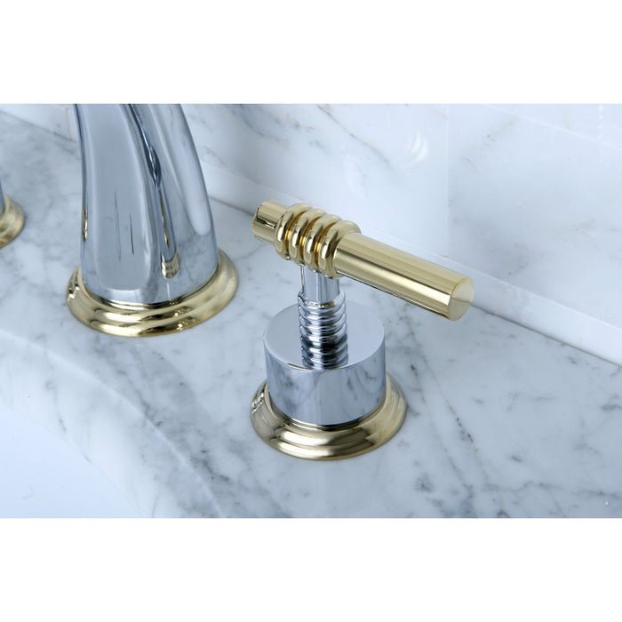 Milano KS2964ML Two-Handle 3-Hole Deck Mount Widespread Bathroom Faucet with Brass Pop-Up, Polished Chrome/Polished Brass