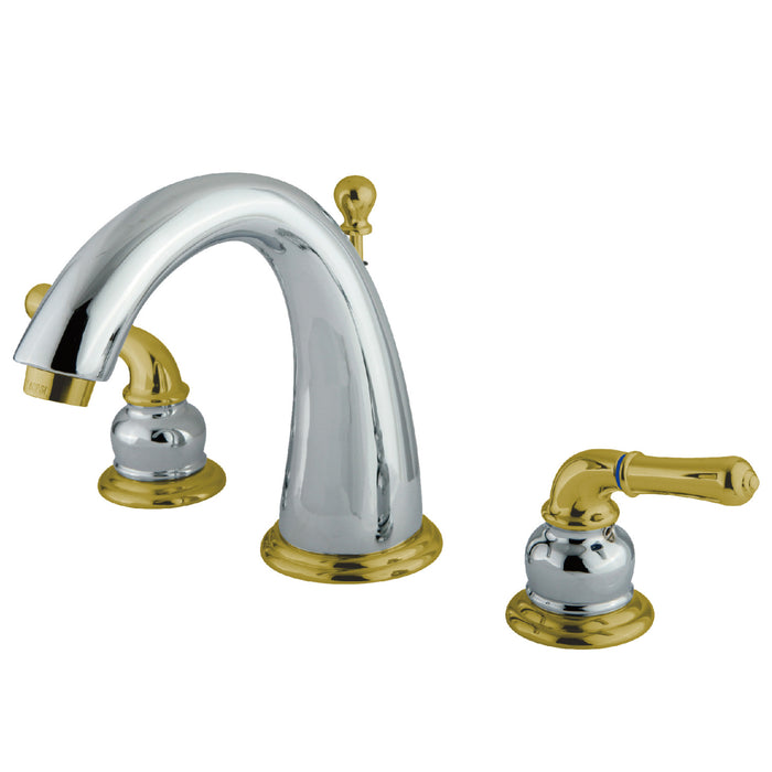 Kingston Tulare KS2964 - Naples Two-Handle 3-Hole Deck Mount Widespread Bathroom Faucet with Brass Pop-Up, Polished Chrome/Polished Brass