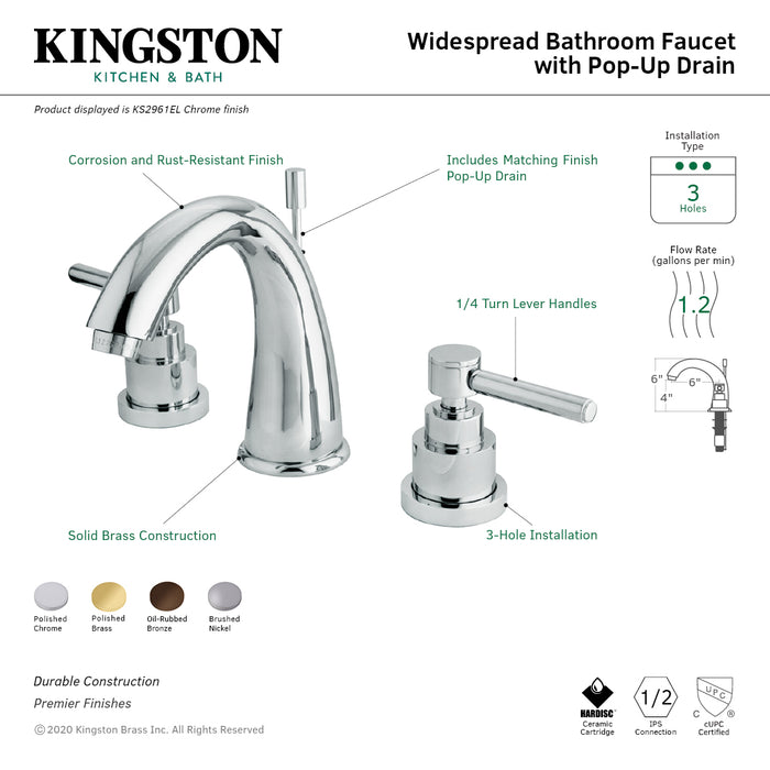 Kingston Tulare KS2965EL - Elinvar Two-Handle 3-Hole Deck Mount Widespread Bathroom Faucet with Brass Pop-Up, Oil Rubbed Bronze