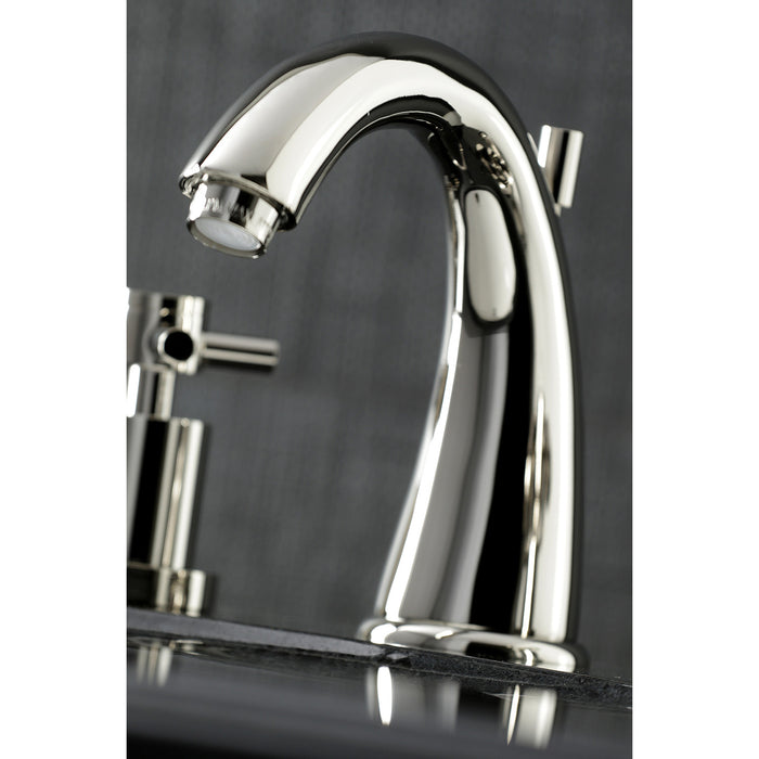 Kingston Tulare KS2966DX - Concord Two-Handle 3-Hole Deck Mount Widespread Bathroom Faucet with Brass Pop-Up, Polished Nickel