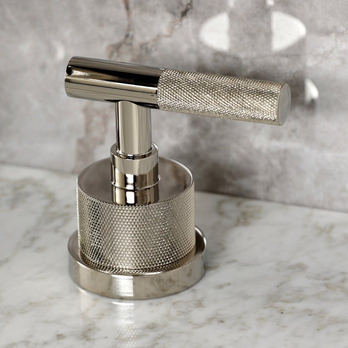 Kingston Tulare KS2966KNL - Convergent Two-Handle 3-Hole Deck Mount Widespread Bathroom Faucet with Knurled Handle and Brass Pop-Up, Polished Nickel