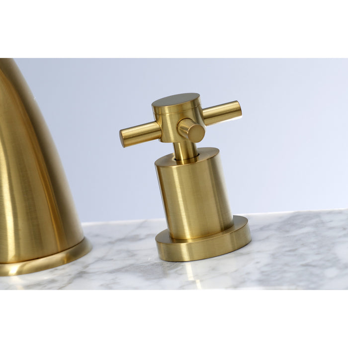Kingston Tulare KS2967DX - Concord Two-Handle 3-Hole Deck Mount Widespread Bathroom Faucet with Brass Pop-Up, Brushed Brass
